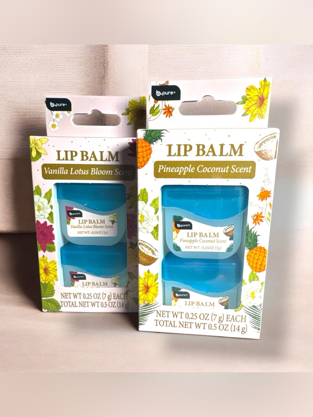 Lip Balm Bundle - 2pk of Pineapple Coconut & 2pk of Vanilla Lotus Bloom
